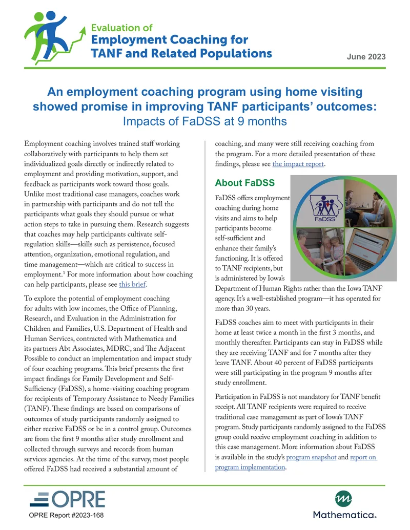 Evaluation of Employment Coaching for TANF Participants preview page 1