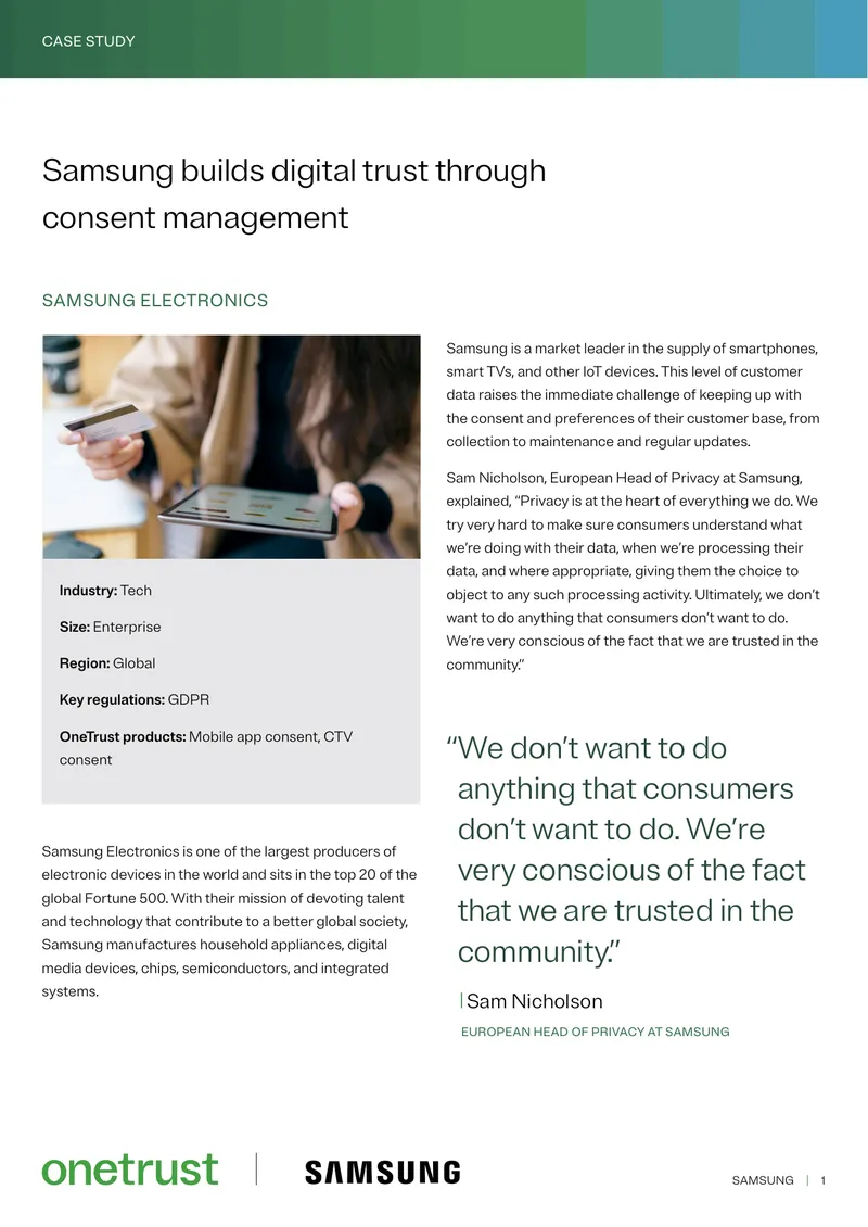 Samsung Electronics Consent Management Case Study preview page 1