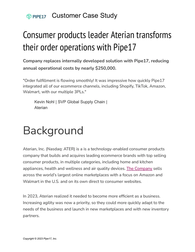 Aterian Order Operations Transformation Case Study preview page 1