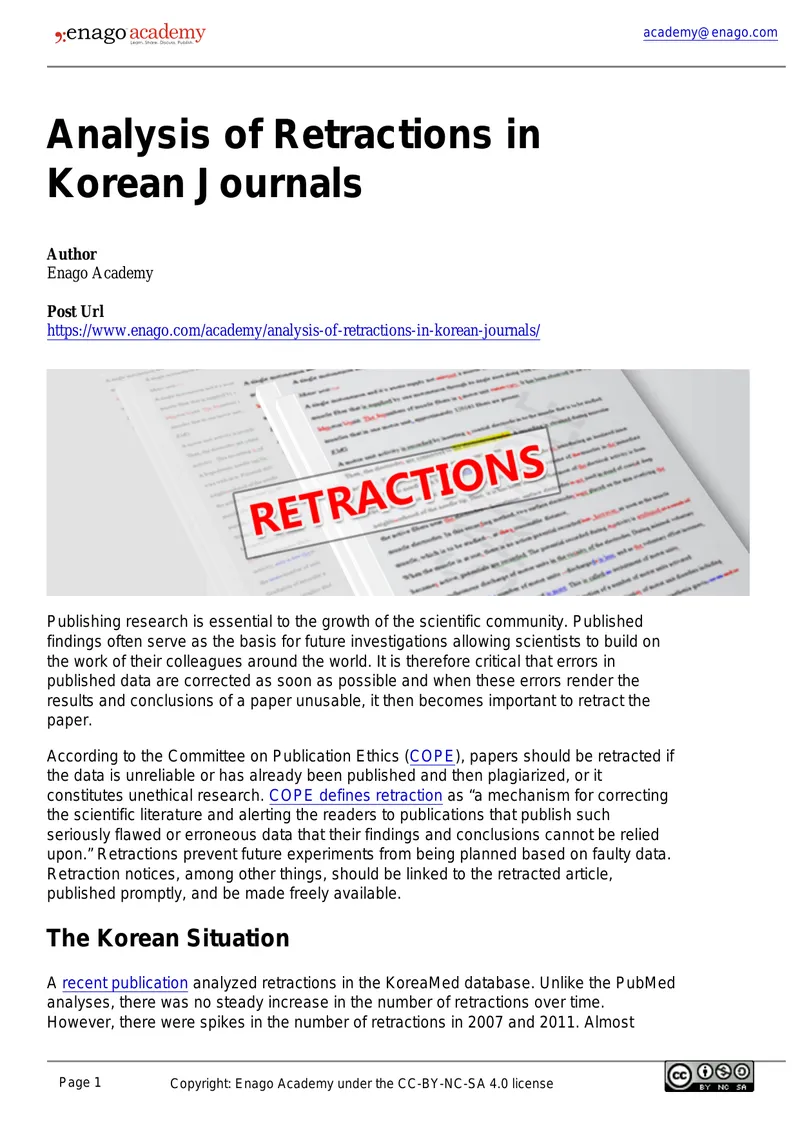 Analysis of Retractions in Korean Journals preview page 1