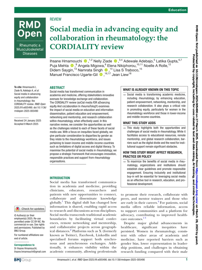 Social Media in Advancing Equity and Collaboration in Rheumatology preview page 1