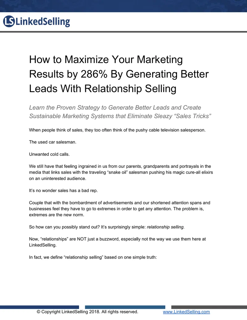 Maximizing Marketing Results Through Relationship Selling preview page 1
