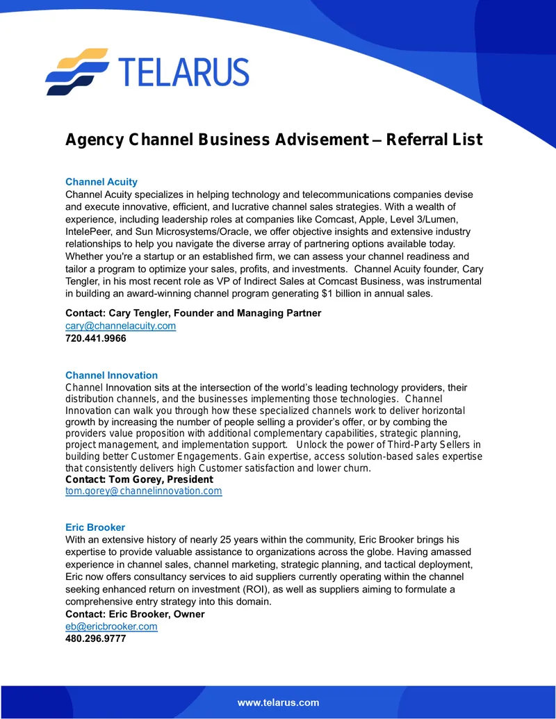 Agency Channel Business Advisement Referral List preview page 1