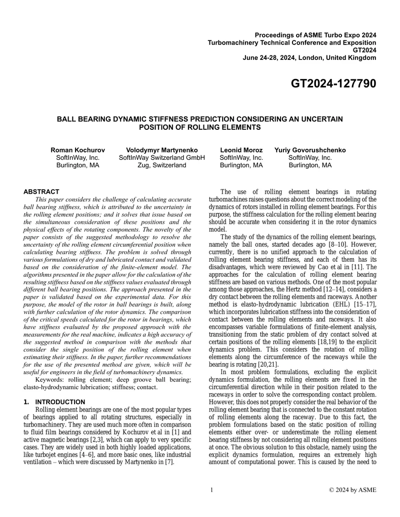 Ball Bearing Dynamic Stiffness Prediction Methodology preview page 1
