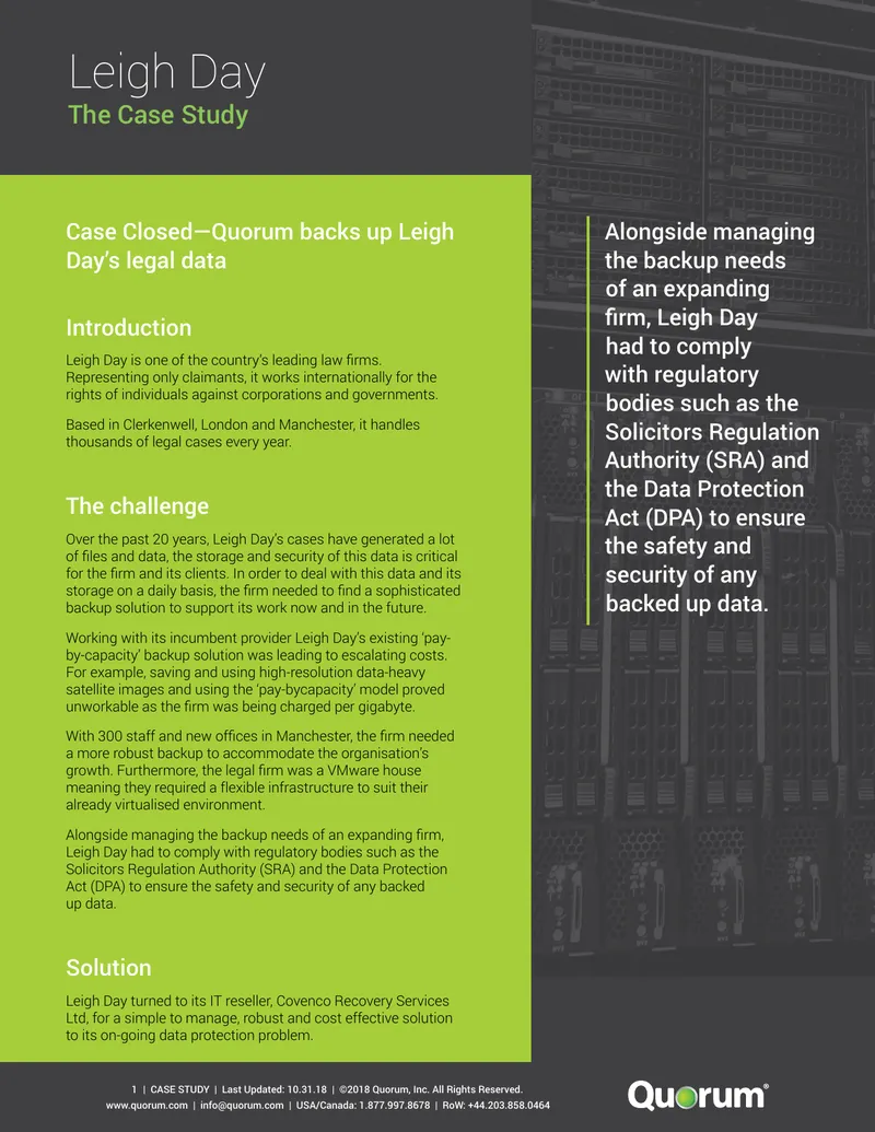 Quorum Data Backup Solution for Leigh Day preview page 1