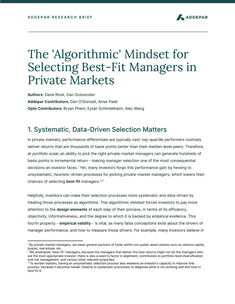 Algorithmic Mindset for Selecting Private Market Managers preview page 1
