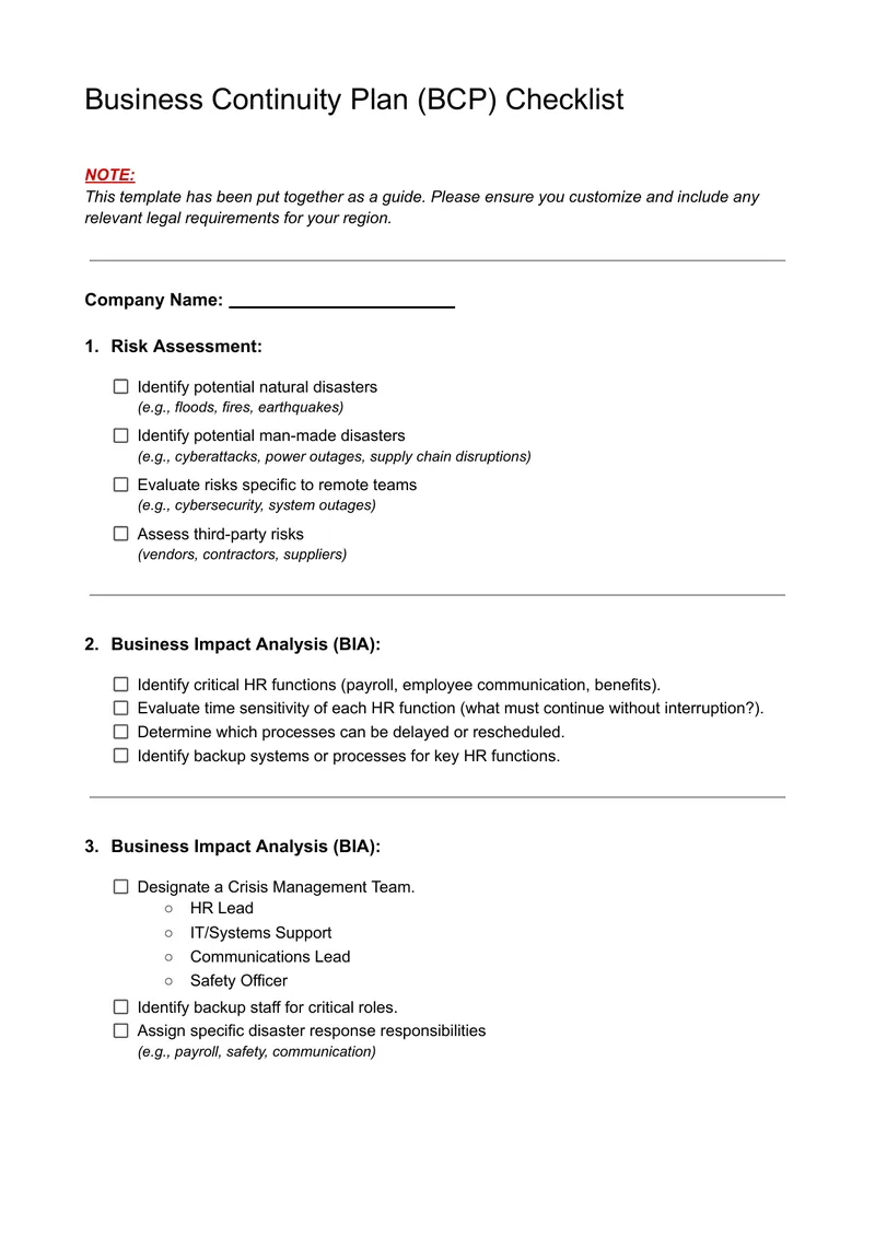 Business Continuity Plan Checklist for Organizations preview page 1