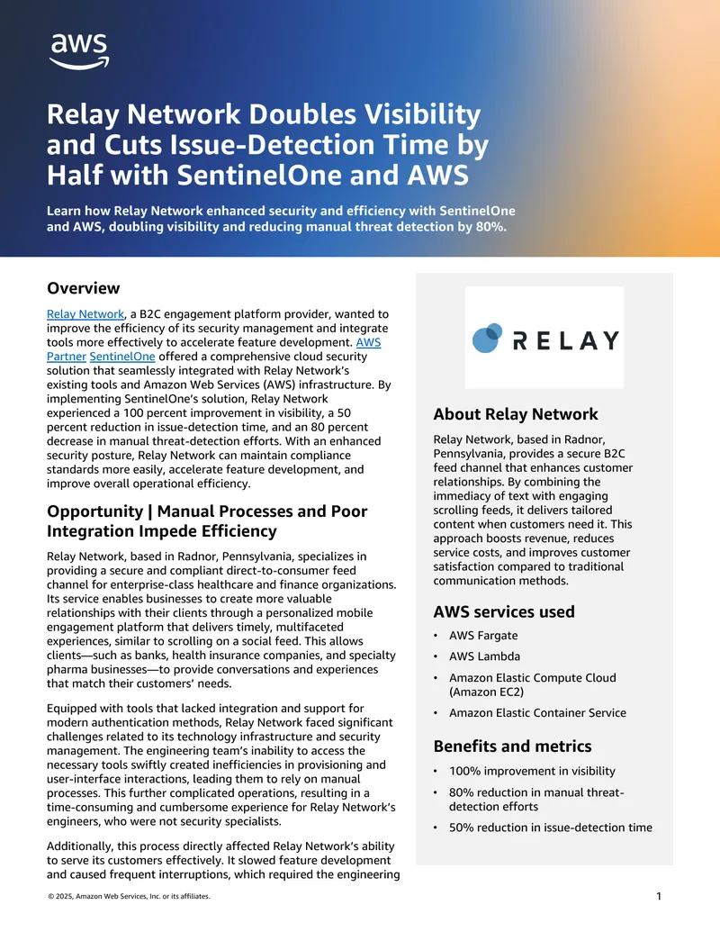 Improving Security Management Efficiency with SentinelOne and AWS preview page 1