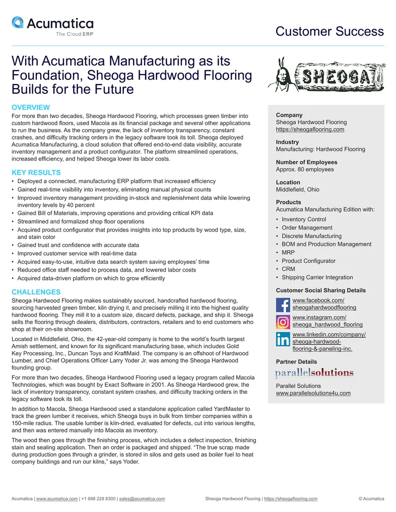 Sheoga Hardwood Flooring Acumatica Implementation Case Study preview page 1