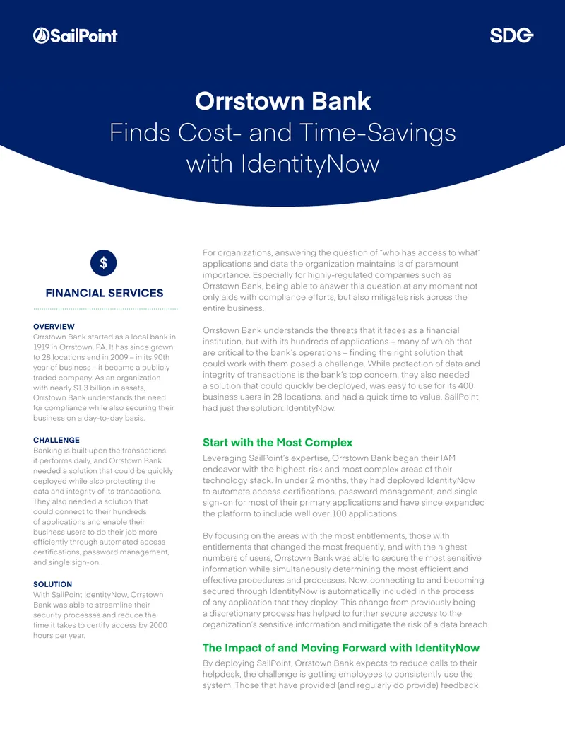 Orrstown Bank IdentityNow Implementation Case Study preview page 1