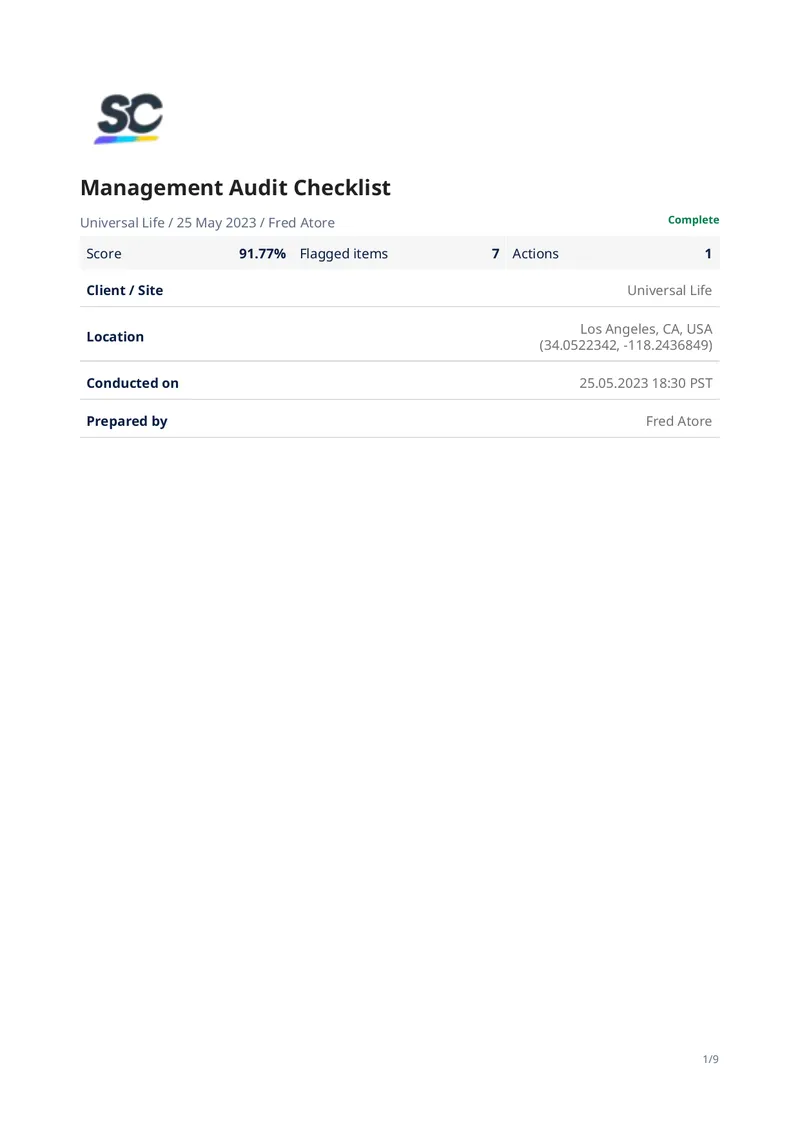 Management Audit Checklist for Universal Life preview page 1