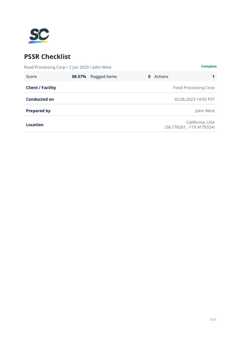 PSSR Checklist for Food Processing Equipment preview page 1