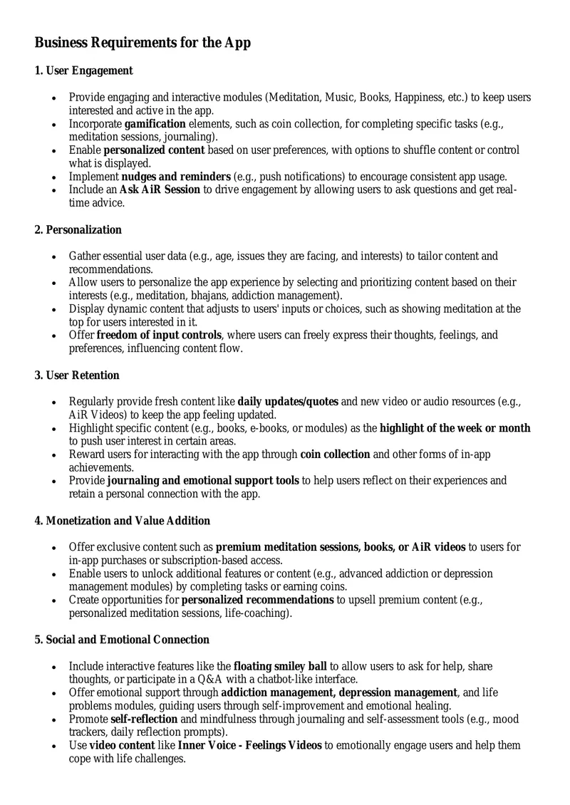 Business Requirements for App Development preview page 1