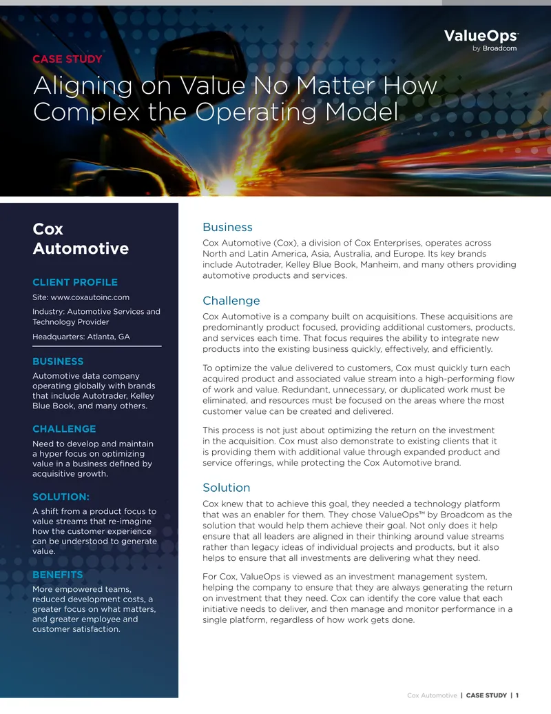 Cox Automotive Value Stream Management Case Study preview page 1