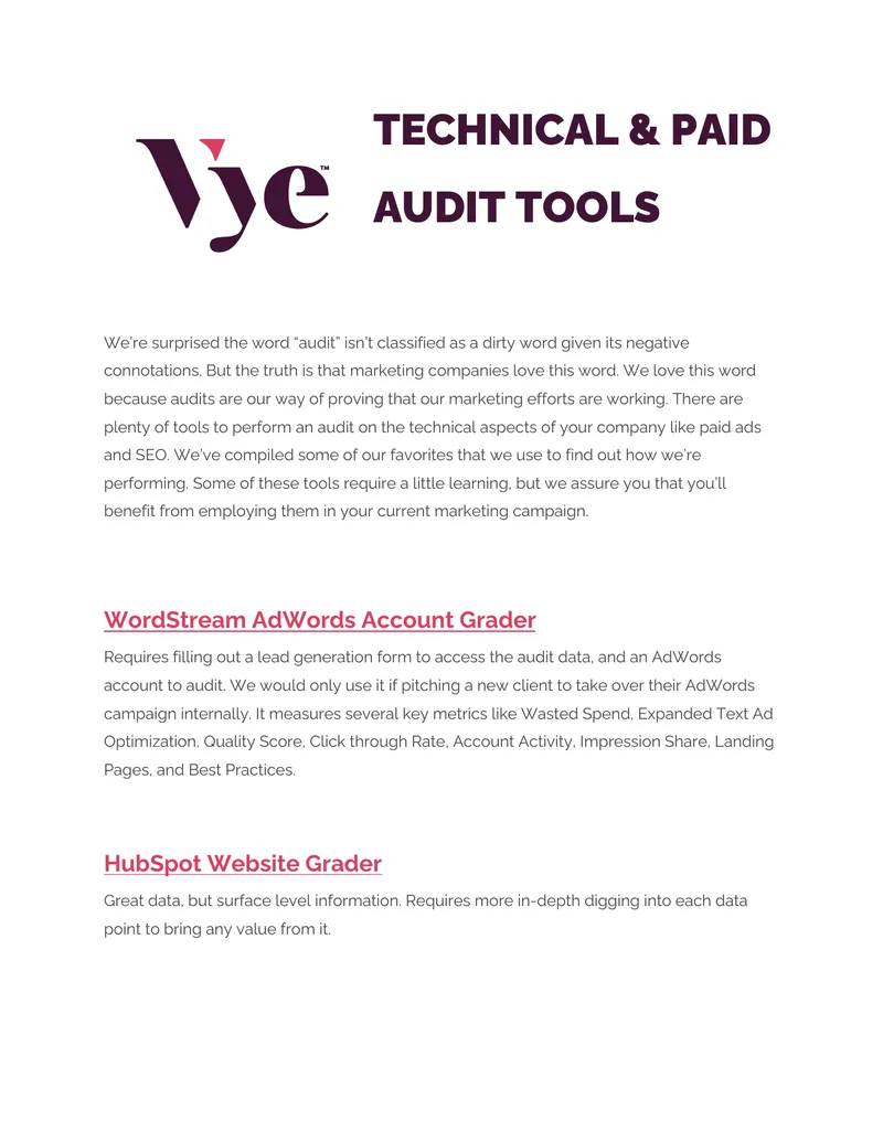Technical Audit Tools for Marketing Performance preview page 1