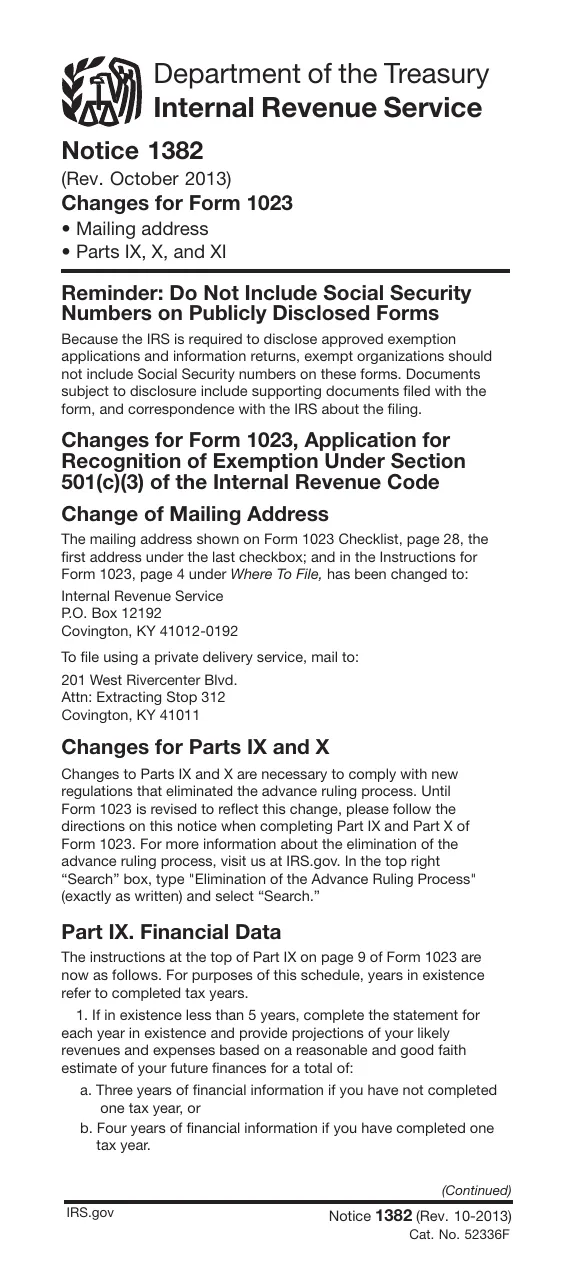 Changes to Form 1023 Application Instructions preview page 1