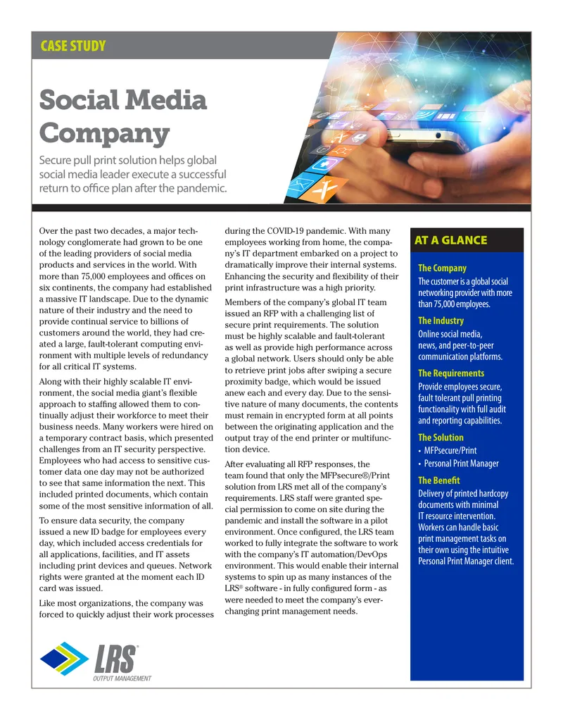 Secure Pull Printing Solution for Social Media Company preview page 1