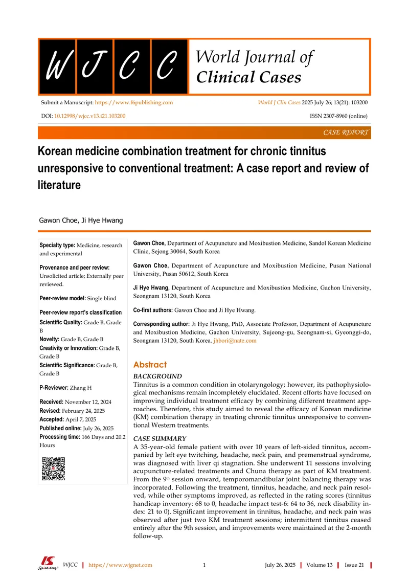 Korean Medicine Treatment for Chronic Tinnitus Case Report preview page 1