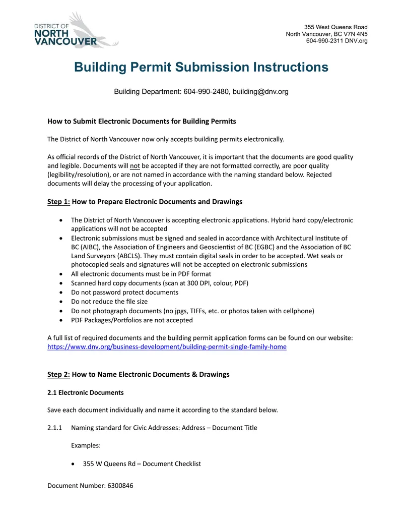 Building Permit Submission Instructions for North Vancouver preview page 1