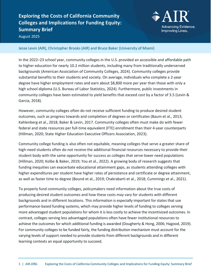Exploring the Costs of California Community Colleges and Funding Equity preview page 1