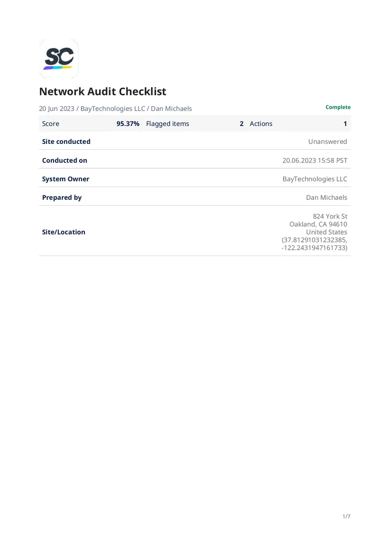 Network Audit Checklist for BayTechnologies LLC preview page 1