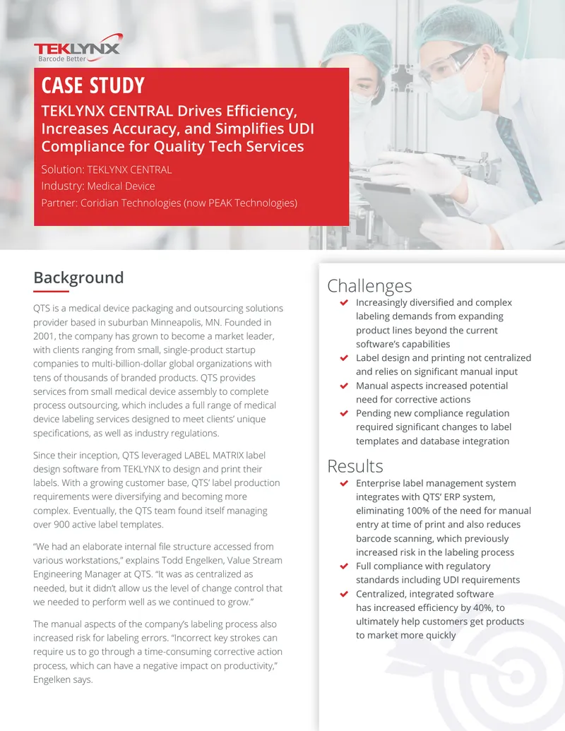 TEKLYNX CENTRAL Implementation Case Study preview page 1