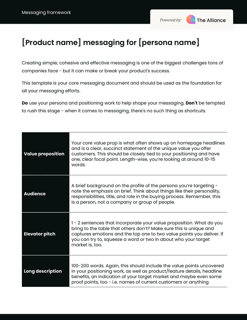 Messaging Framework Template for Product Positioning preview page 1
