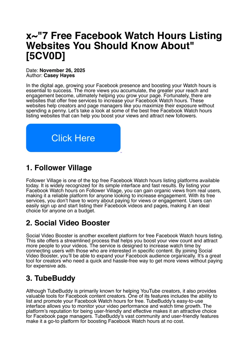 Free Websites for Increasing Facebook Watch Hours preview page 1