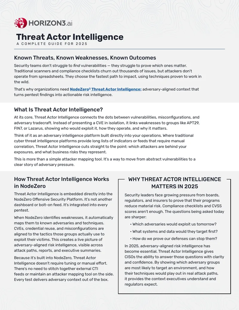 Threat Actor Intelligence Integration in NodeZero preview page 1