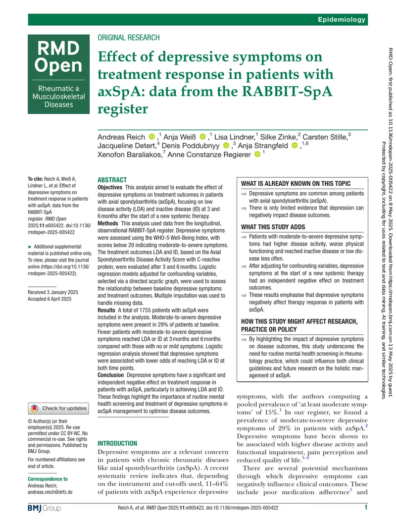 Effect of Depressive Symptoms on Treatment Response in AxSpA preview page 1