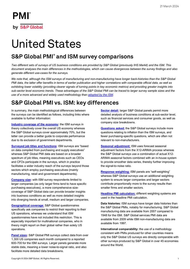 Comparison of S&P Global PMI and ISM Surveys preview page 1