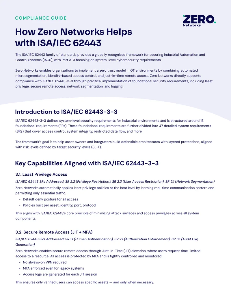Zero Networks Compliance with ISA/IEC 62443-3-3 preview page 1