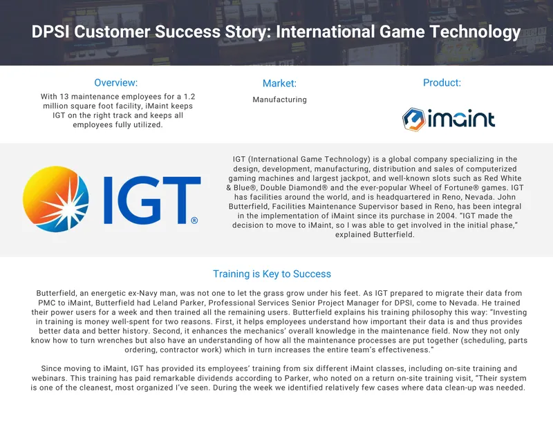 International Game Technology Maintenance Success Story preview page 1