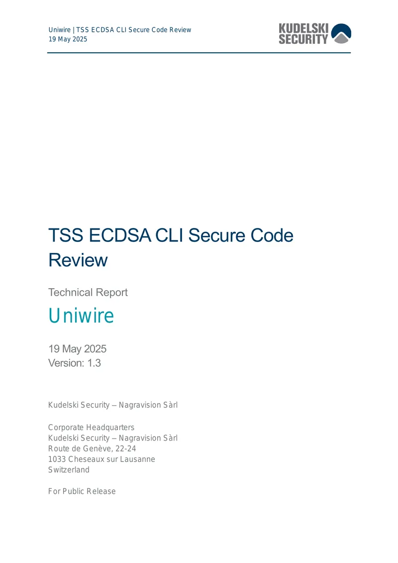 TSS ECDSA CLI Secure Code Review Technical Report preview page 1