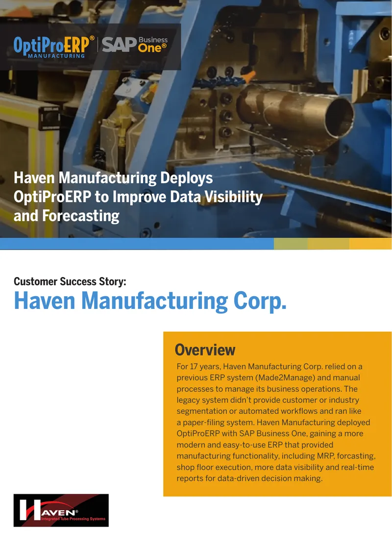 Haven Manufacturing Corp. Implements OptiProERP preview page 1