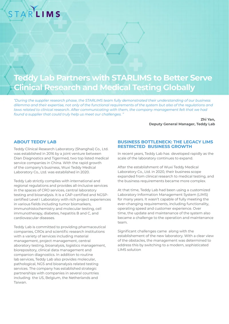 Teddy Lab LIMS Implementation Case Study preview page 1