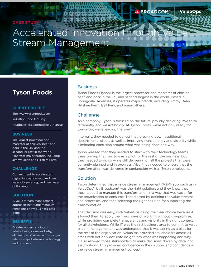 Accelerated Innovation through Value Stream Management at Tyson Foods preview page 1