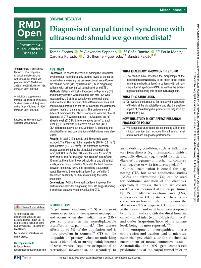 Ultradistal Level in Carpal Tunnel Syndrome Diagnosis preview page 1