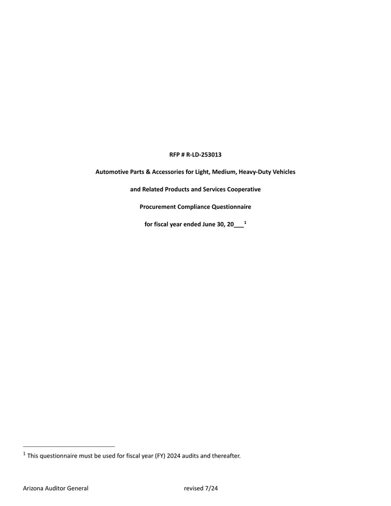 Procurement Compliance Questionnaire for Arizona School Districts preview page 1