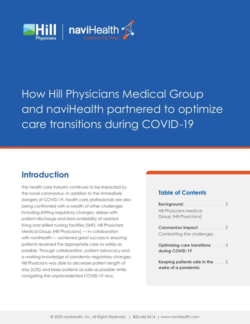 Collaboration Between Hill Physicians and naviHealth During COVID-19 preview page 1