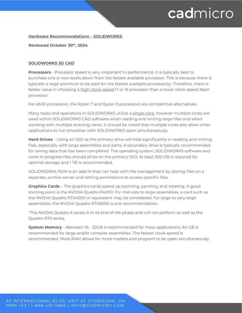 Hardware Recommendations for SOLIDWORKS Performance preview page 1