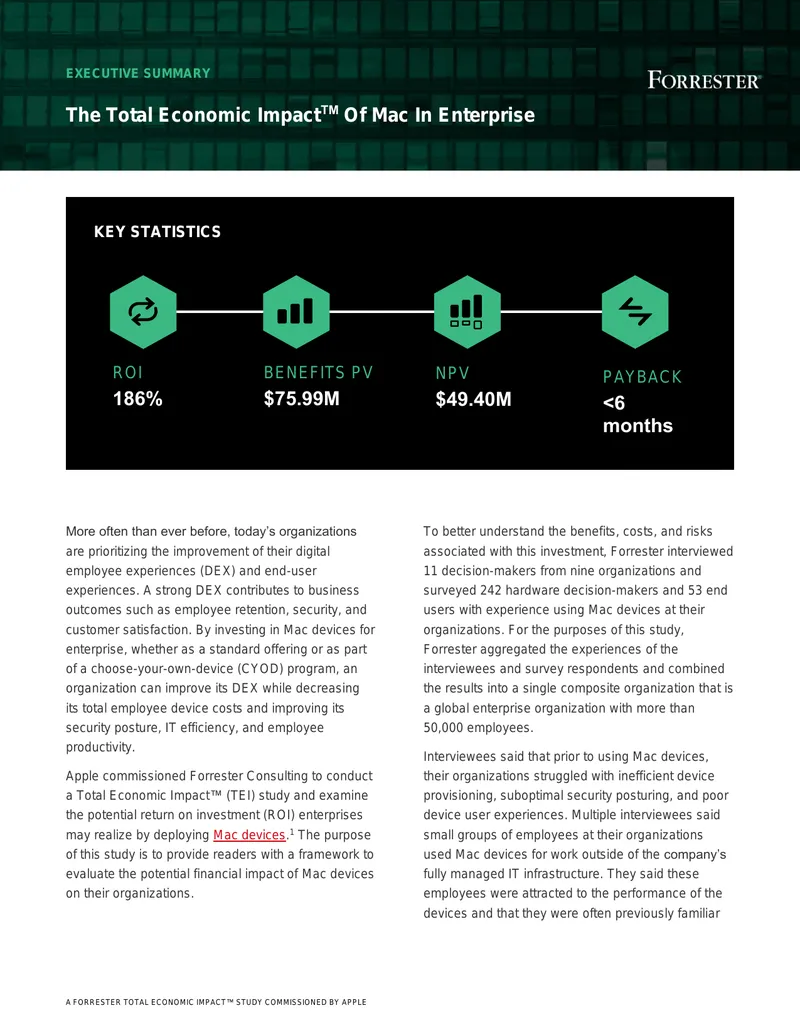 Total Economic Impact Study of Mac in Enterprise preview page 1