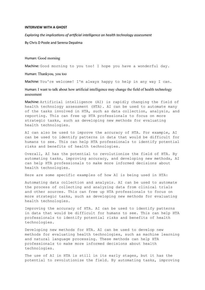 Implications of Artificial Intelligence on Health Technology Assessment preview page 1