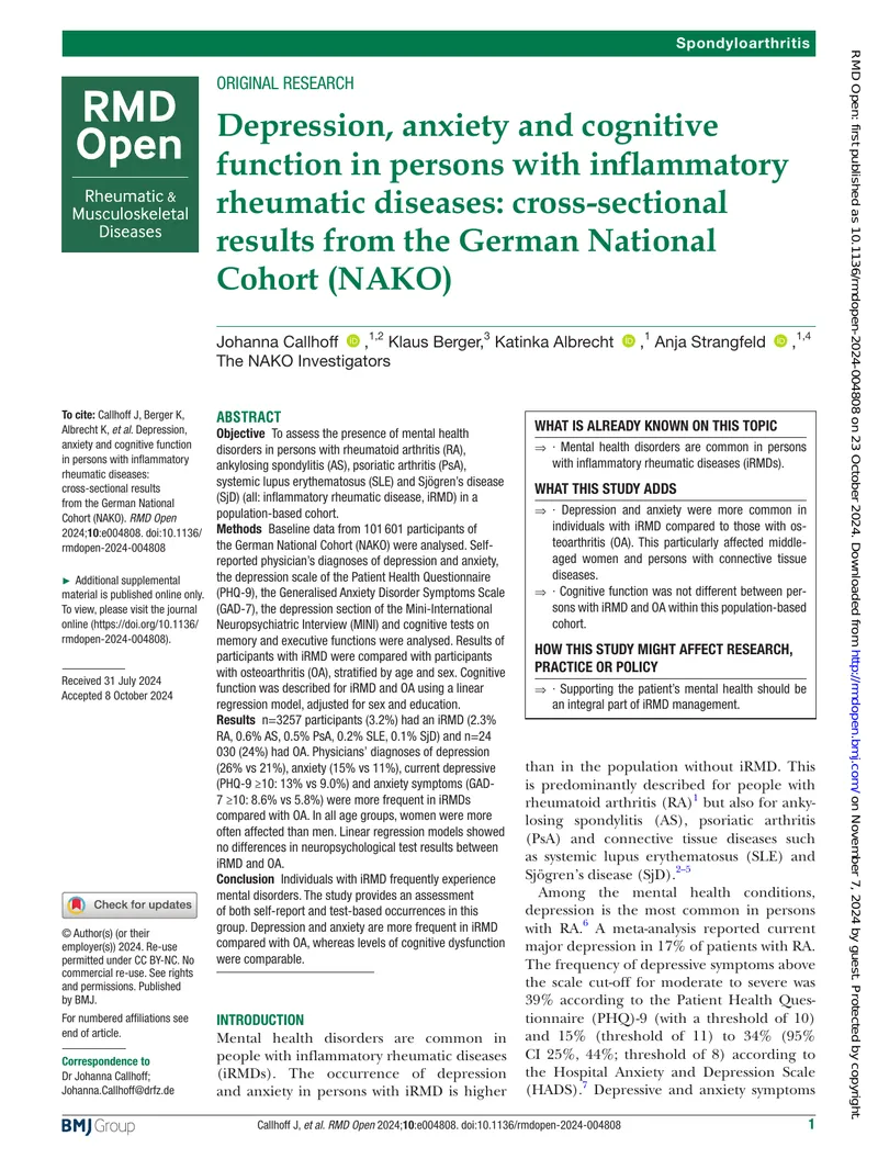 Mental Health Disorders in Inflammatory Rheumatic Diseases preview page 1