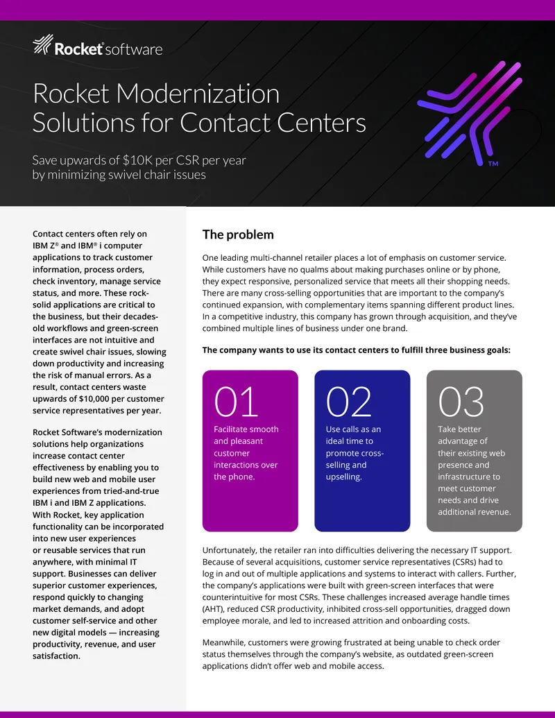 Rocket Modernization Solutions for Contact Centers preview page 1