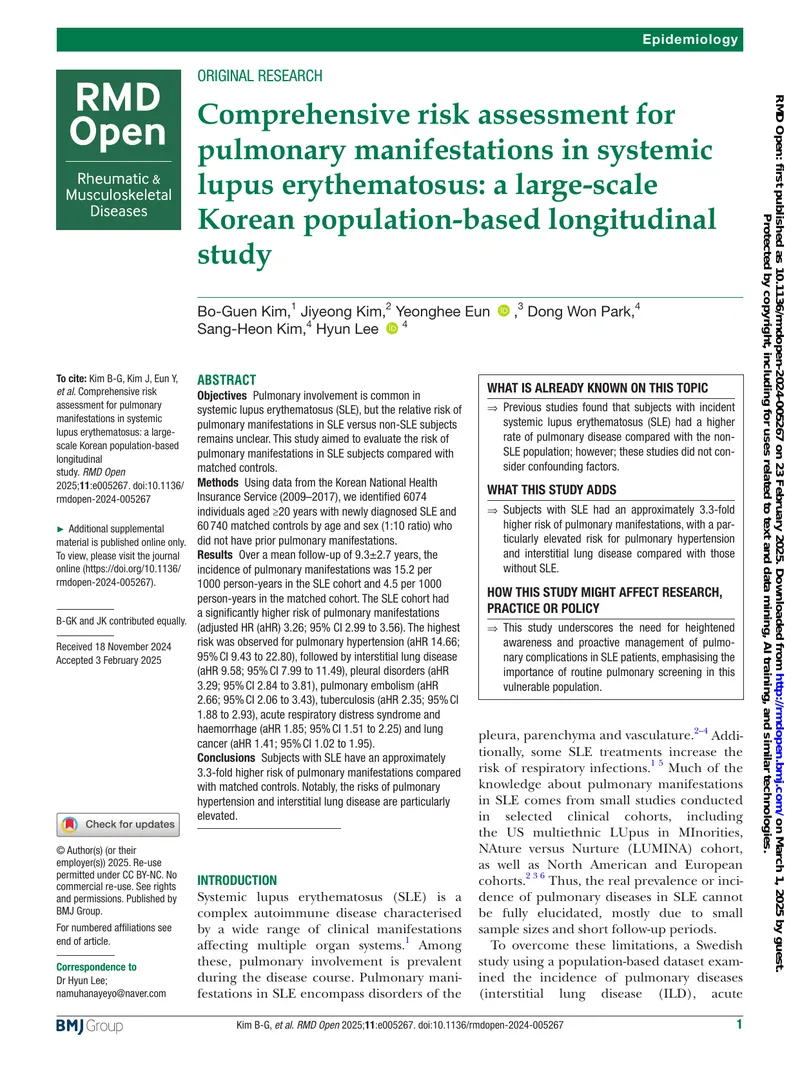 Comprehensive Risk Assessment for Pulmonary Manifestations in SLE preview page 1