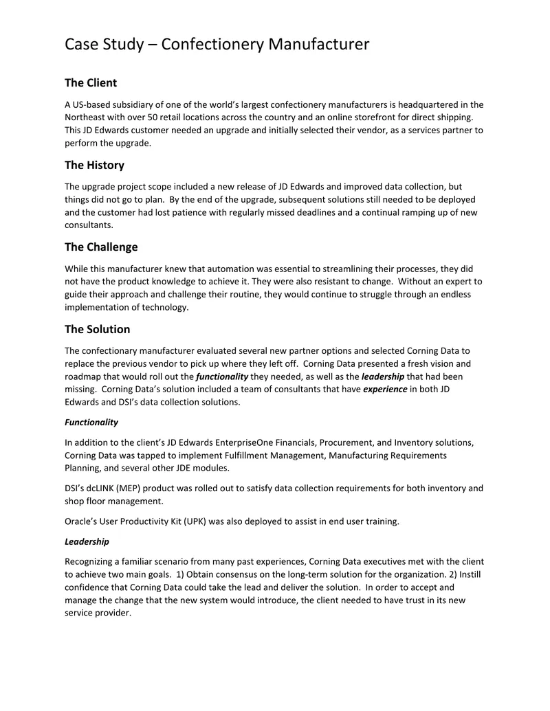 Case Study on Confectionery Manufacturer Automation preview page 1