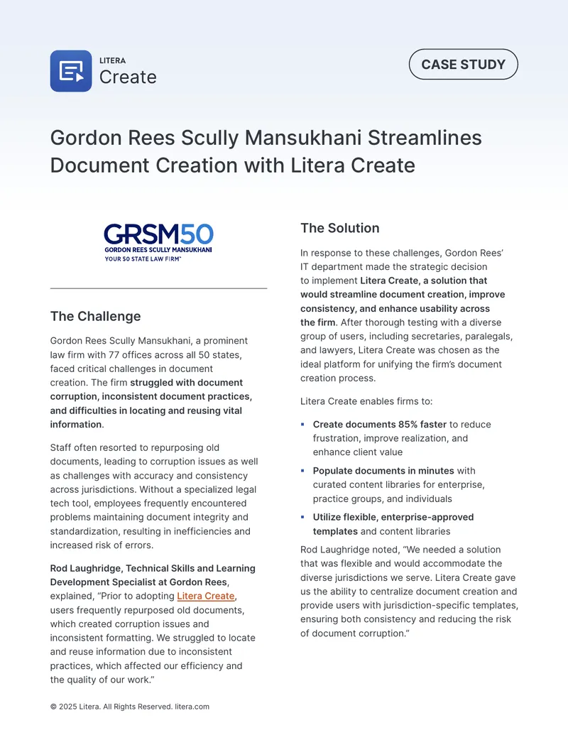 Gordon Rees Scully Mansukhani Document Creation Case Study preview page 1
