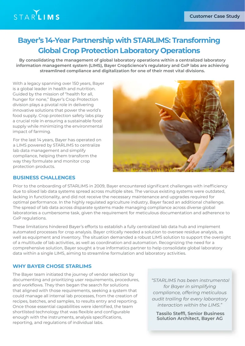Bayer's Partnership with STARLIMS in Lab Operations preview page 1