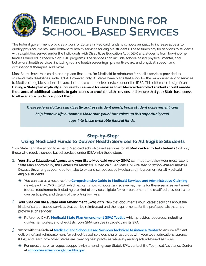 Medicaid Funding for School-Based Services preview page 1
